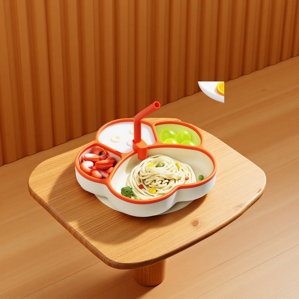 Children's suction cup tableware set, feeding tableware, baby plates, compartments, cat PAWS, silicone bowls, two-color baby feeding training plates, safe, environmentally friendly and easy to clean full figure