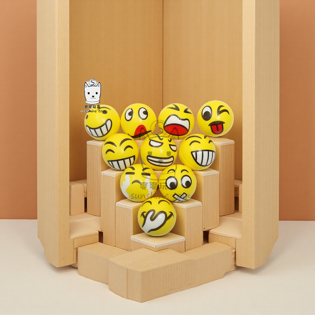 10cm yellow expression foam PU balls, photography props, sponge, children's toys, smiling face pressure balls, exquisite handicrafts, easily release stress, be happy every day details Picture