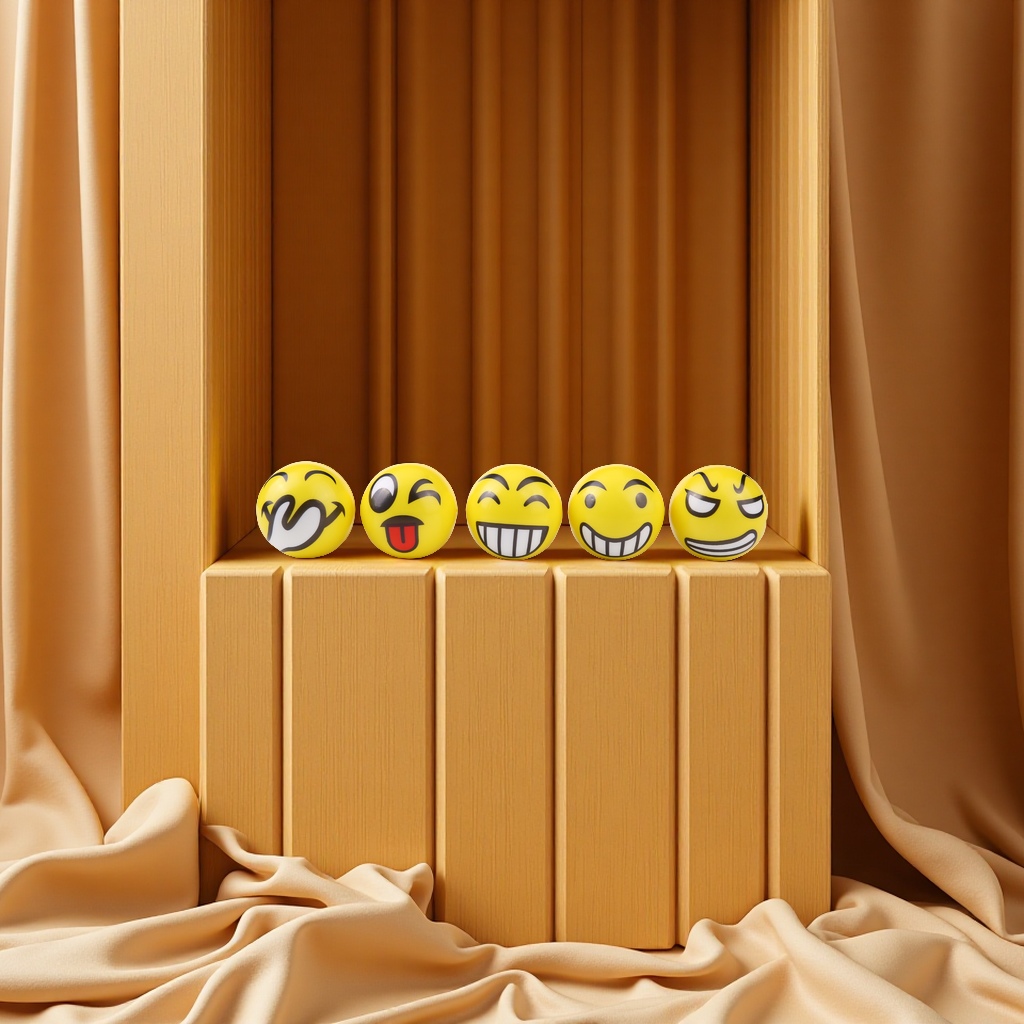 10cm yellow expression foam PU balls, photography props, sponge, children's toys, smiling face pressure balls, exquisite handicrafts, easily release stress, be happy every day Specification image