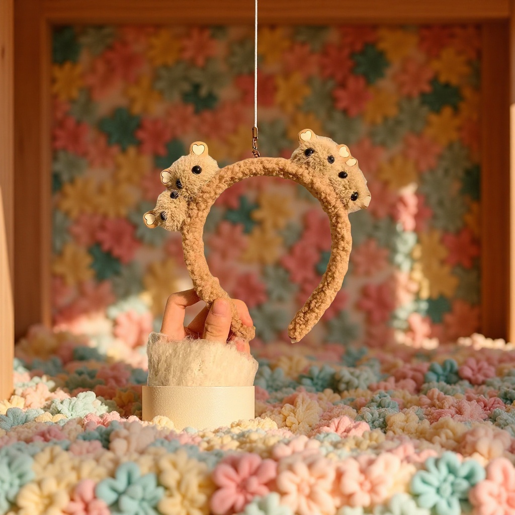 New plush panda face wash headband, cute cartoon bear hair band, fluffy autumn and winter hair clips, headwear, ceiling lamp, creative design style Item Picture