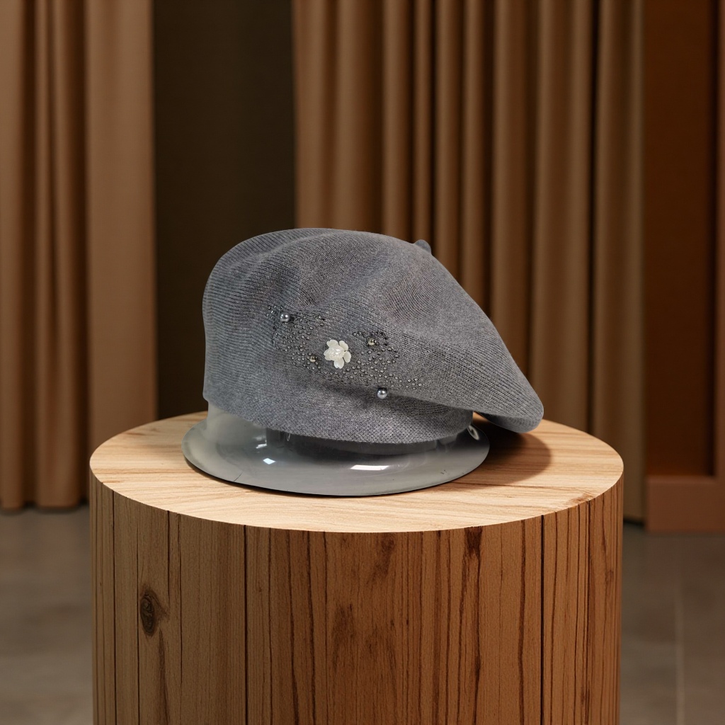 Winter cashmere knitted beret. Rhinestone hand-painted hat. Application Scenario