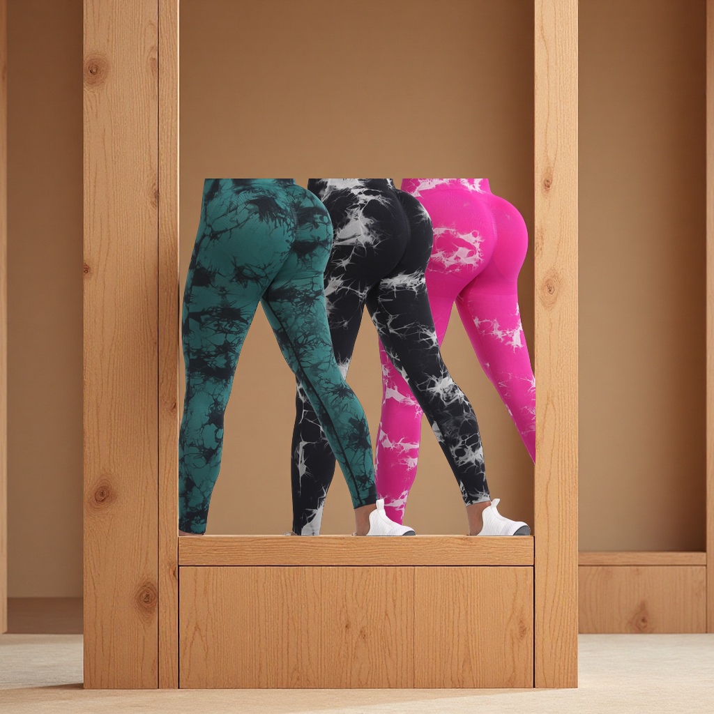 New seamless tie-dyed peach-lifting tight-fitting sports trousers from Europe and America, high-elastic, high-waisted, belt-tightening running, fitness and yoga stockings, high-quality, comfortable and breathable