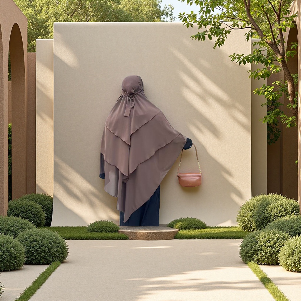 2025 New Amazon cross-border Middle East Dubai Muslim headscarf Solid color chiffon Arab shawl abaya three-layer design cape style Application Scenario