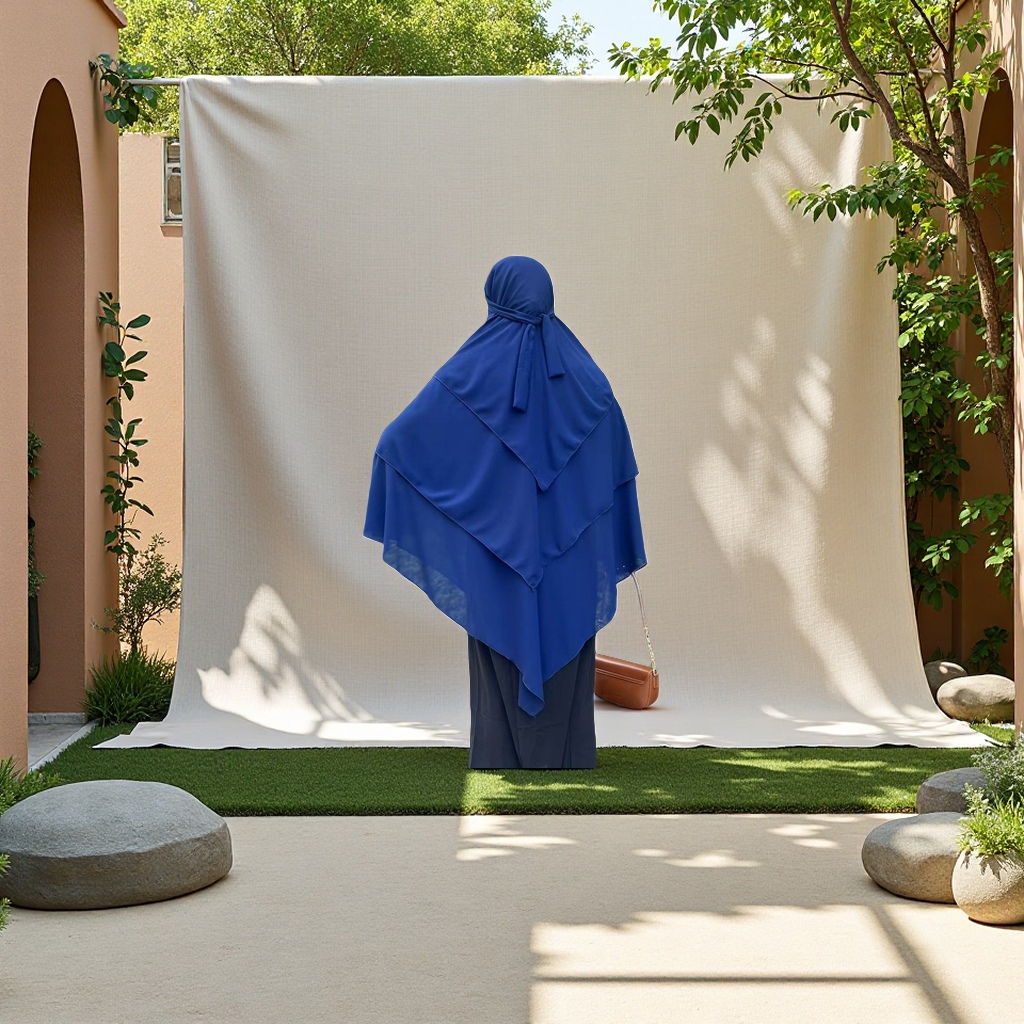 2025 New Amazon cross-border Middle East Dubai Muslim headscarf Solid color chiffon Arab shawl abaya three-layer design cape style Item Picture