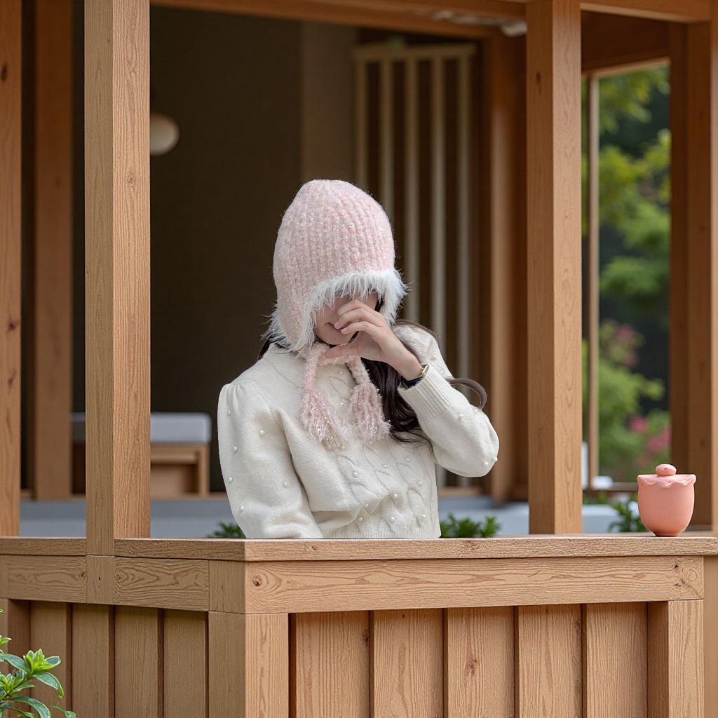 2024新款韩版百搭毛线帽女冬季保暖护耳帽绑带针织雷锋帽可爱风格 婚纱配饰护耳帽