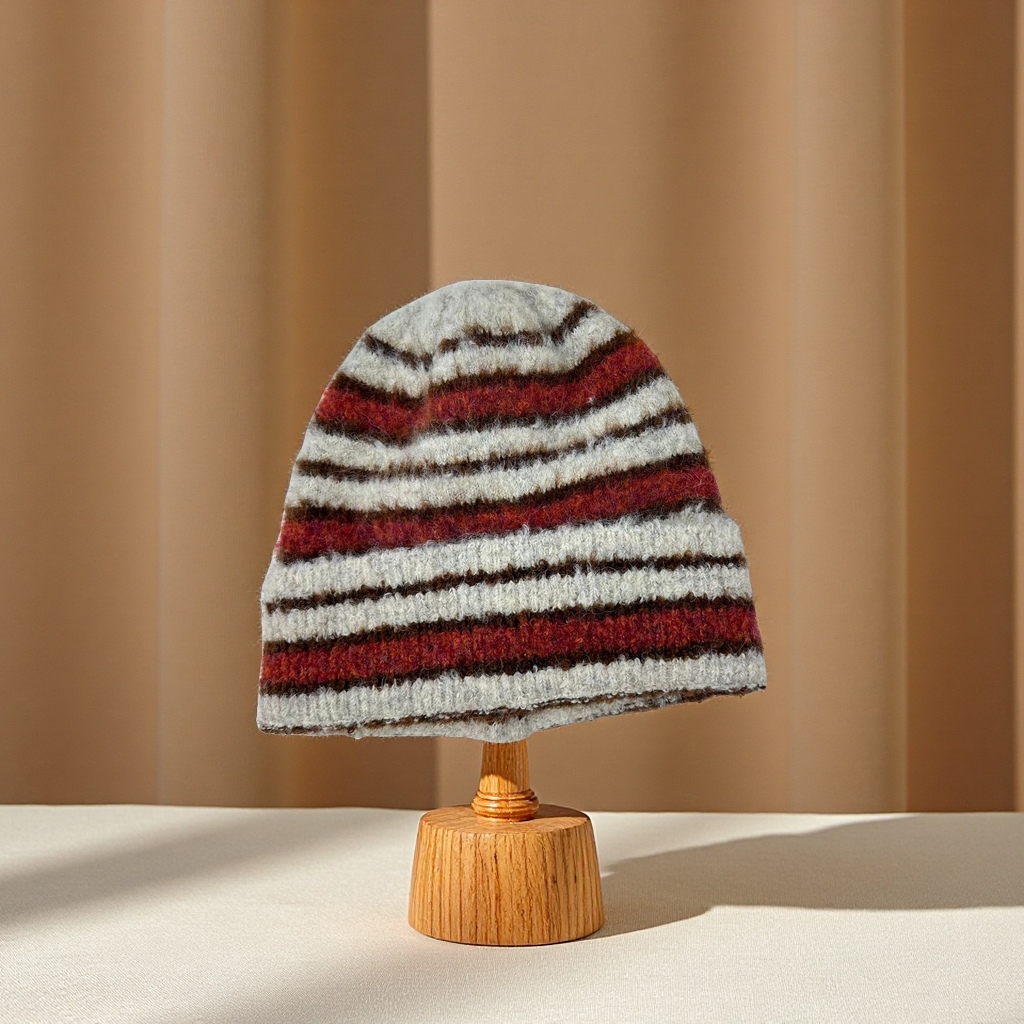 Brand "Sondona" knitted cap 2025 Autumn/Winter new style two-color striped Korean-style woolen cap, retro big head, small face, versatile and warm adult cap Application Scenario