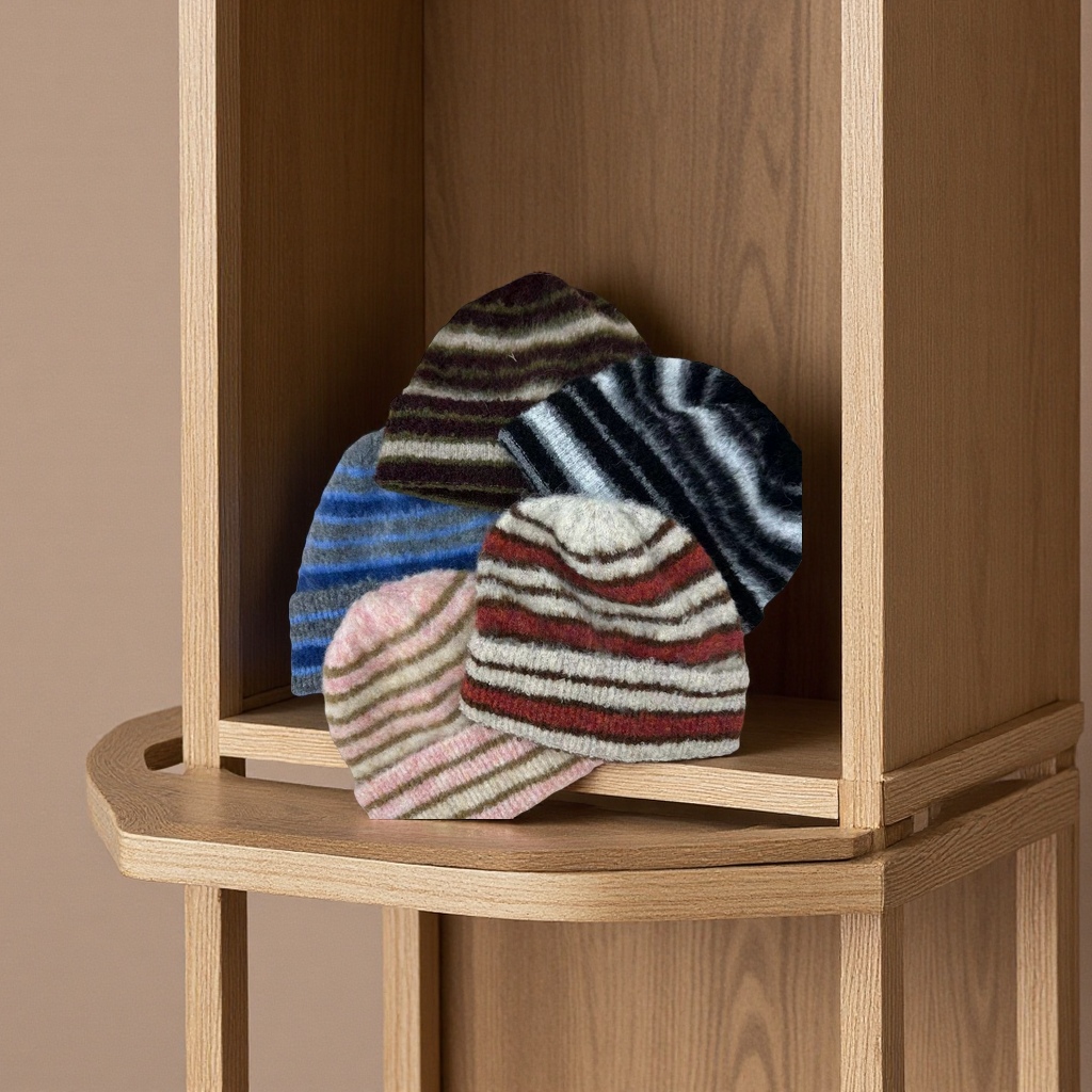 Brand "Sondona" knitted cap 2025 Autumn/Winter new style two-color striped Korean-style woolen cap, retro big head, small face, versatile and warm adult cap Item Picture