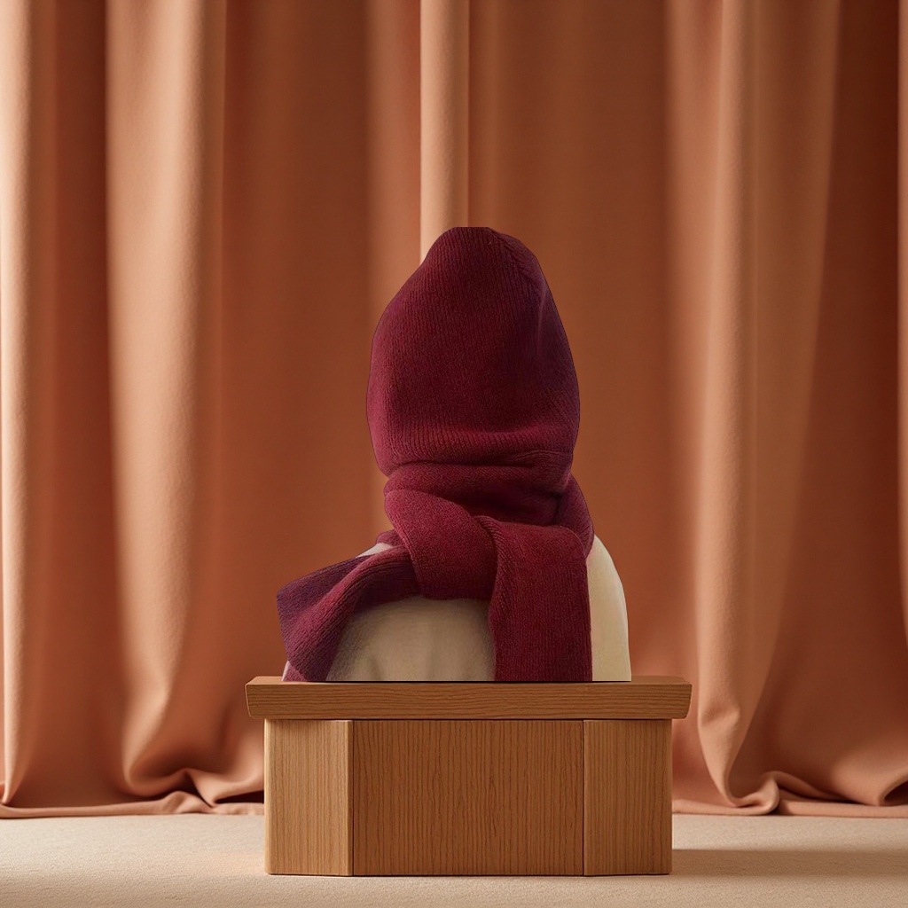 品牌【森多娜】针织帽 2025新款女士加厚披肩外搭连帽围脖一体氛围感针织围巾保暖针织帽多功能2件套 时尚保暖必备产品图