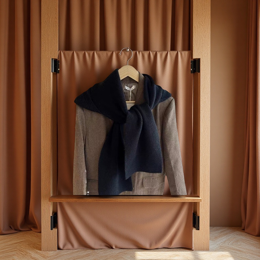 品牌【森多娜】针织帽 2025新款女士加厚披肩外搭连帽围脖一体氛围感针织围巾保暖针织帽多功能2件套 时尚保暖必备白底实物图