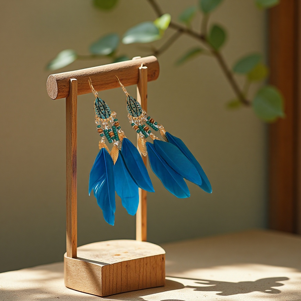 外贸专供民族风流苏手工编织羽毛耳环耳饰 独特设计轻盈舒适时尚潮流配饰