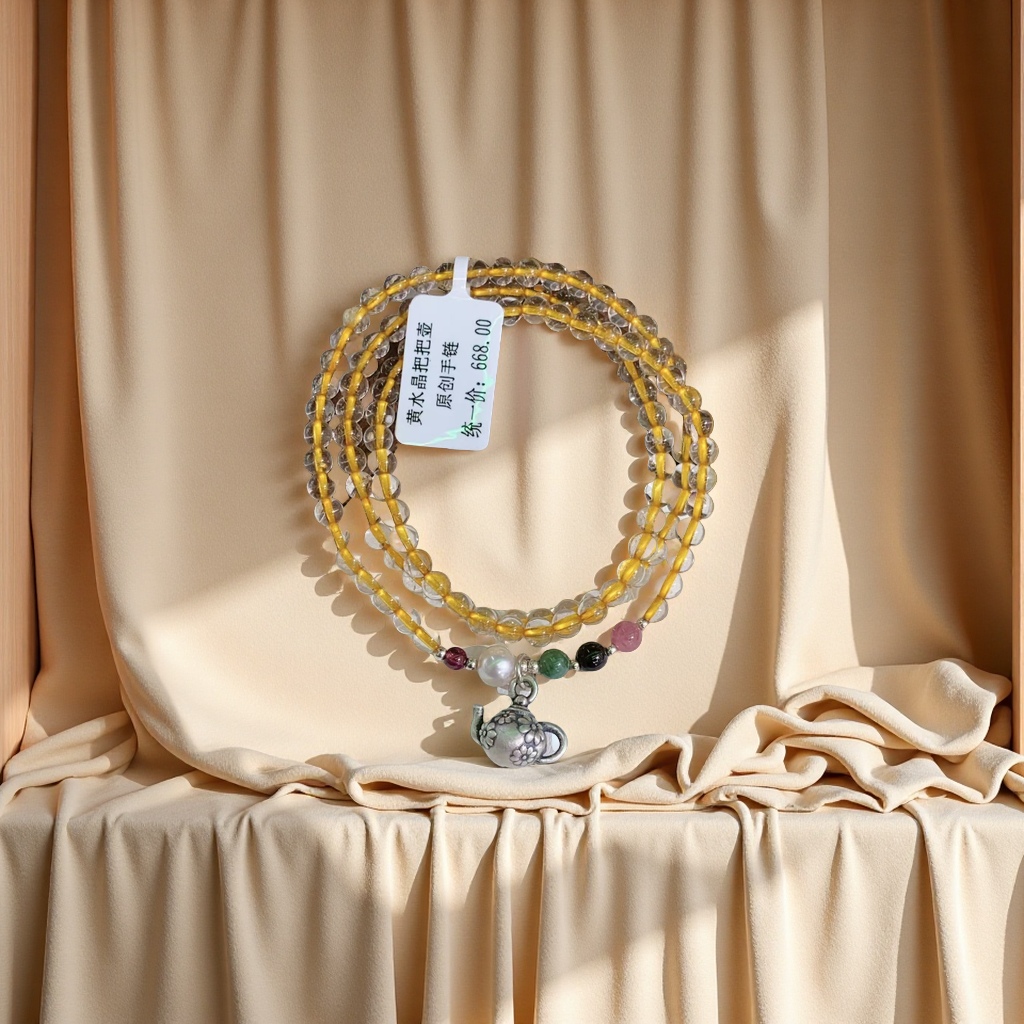 黄水晶把把壶元素设计 原创手工编织手链 时尚饰品 个性配饰 精致礼品产品图