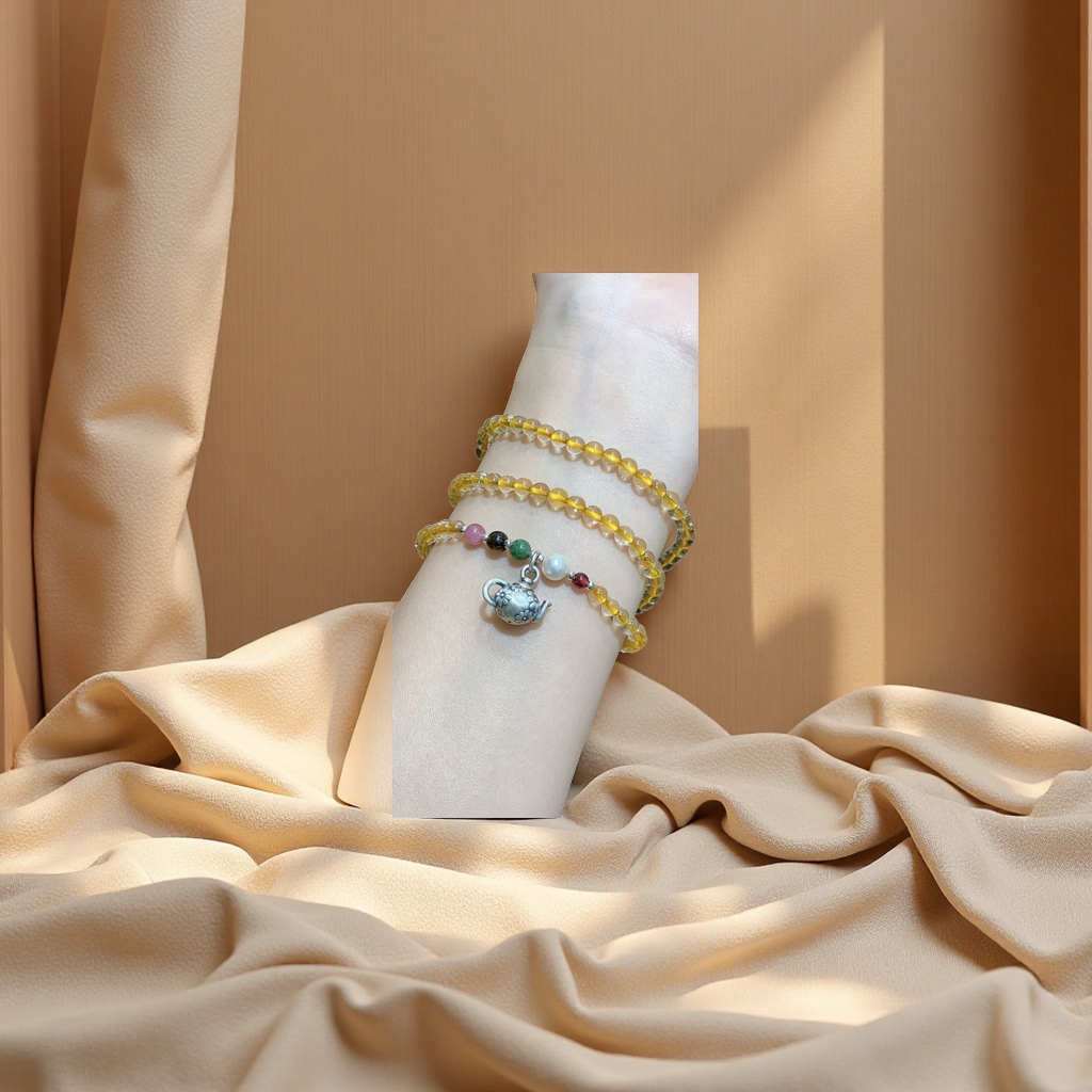 黄水晶把把壶元素设计 原创手工编织手链 时尚饰品 个性配饰 精致礼品