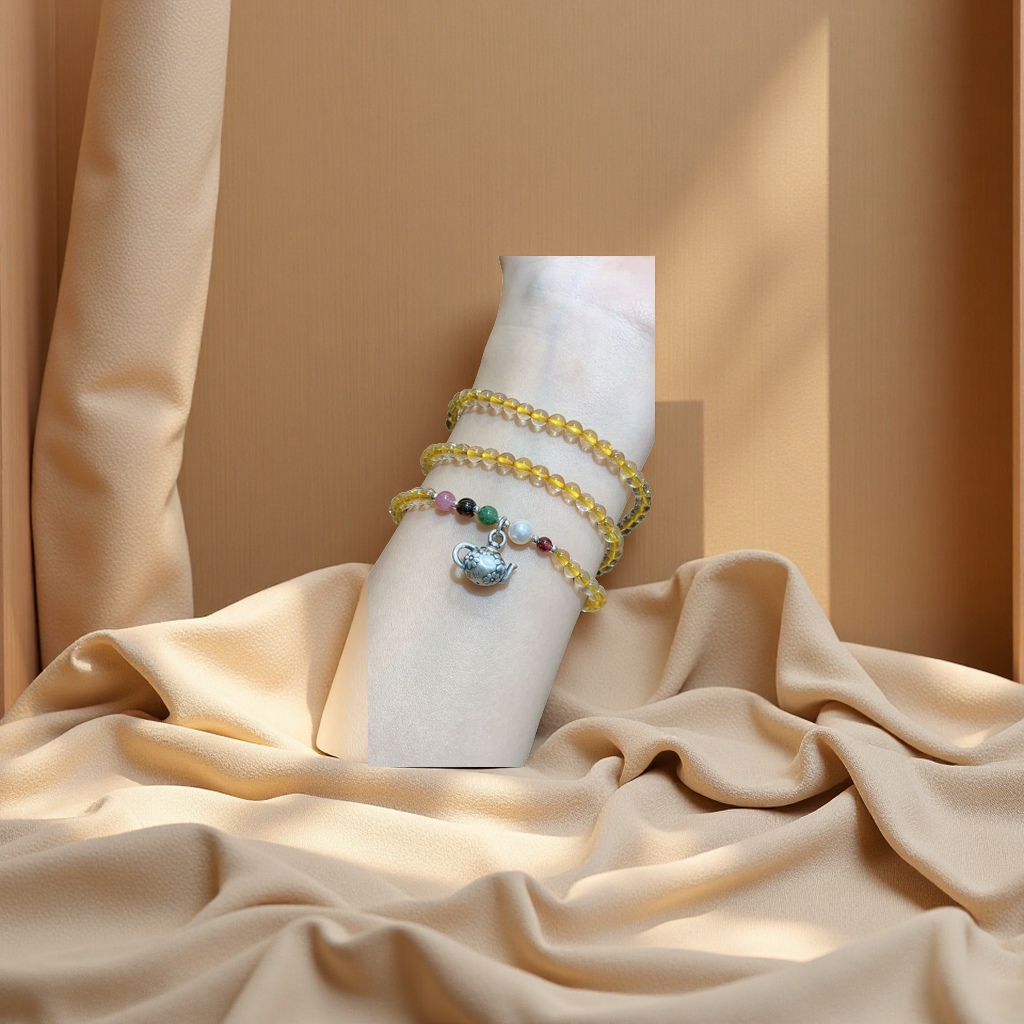 黄水晶把把壶元素设计 原创手工编织手链 时尚饰品 个性配饰 精致礼品细节图