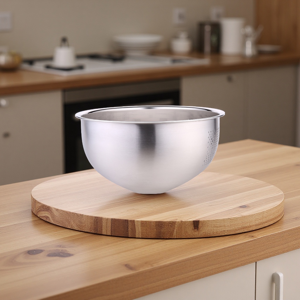 304 stainless steel thickened round vegetable washing basin, draining basket, kitchen and household water, fruit basket, rice-washing basket, rice-washing sieve, rice sieve, vegetable washing wonder Item Picture