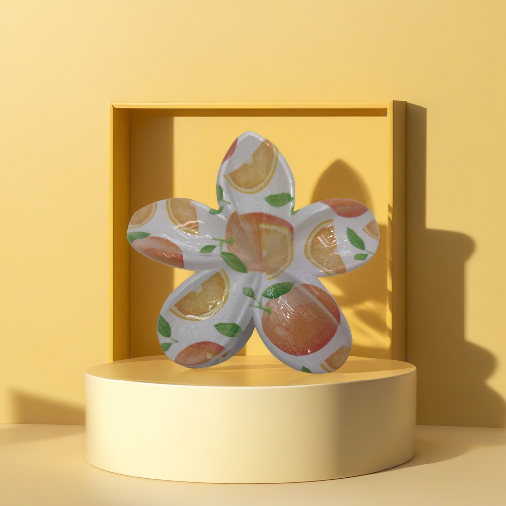 Fashionable frangipani hair clips, printed fruit series, girls' special hair clips, high-quality hair accessories and headwear, fashionable and cute grabber clips, beautiful accessories, creating sweet looks, fun and childlike accessories Application Scenario