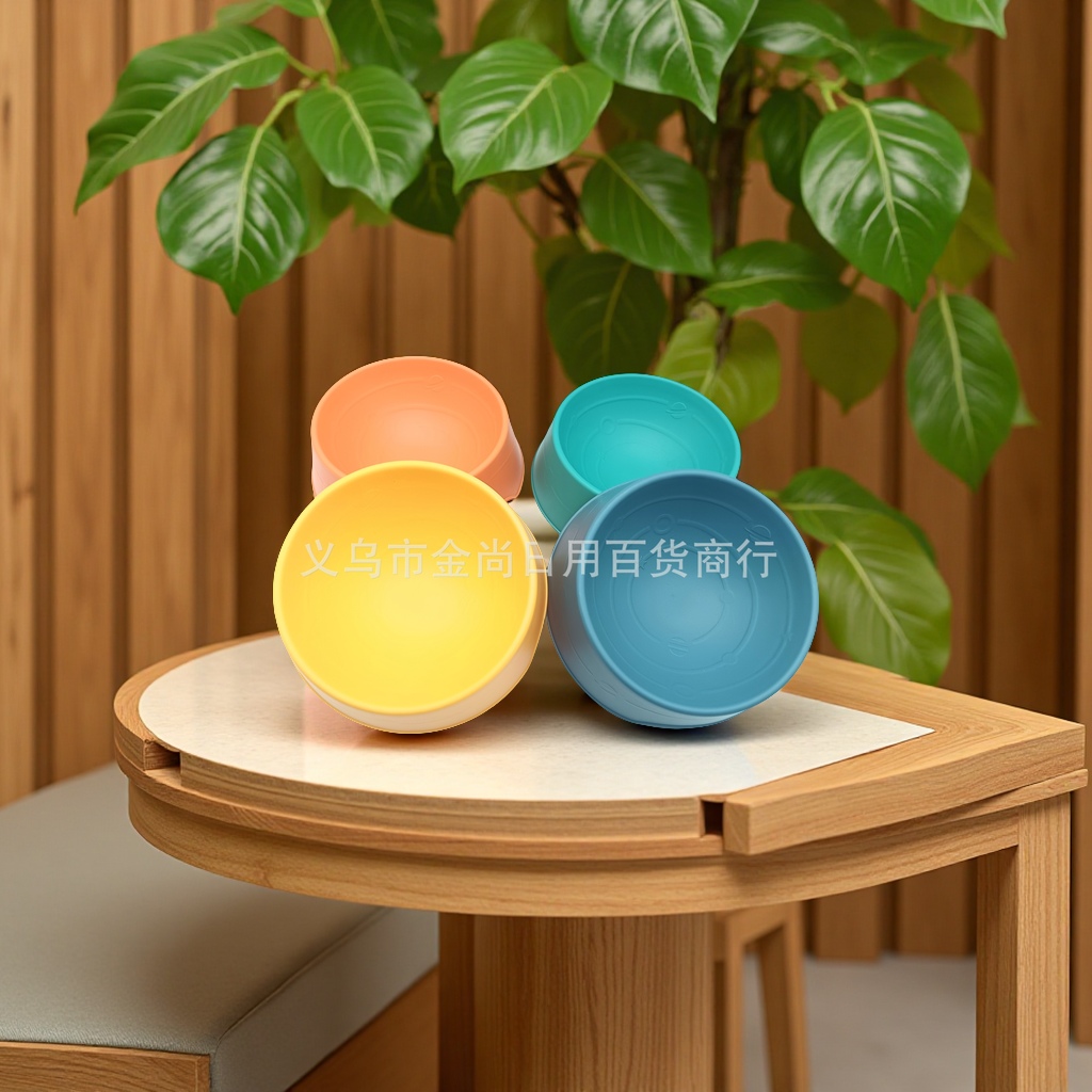 Cross-border wholesale of candy-colored pet supplies, special oval double bowls for cats, anti-tipping plastic dog basins, cat food utensils, water bowls, dog bowls, pet tableware full figure