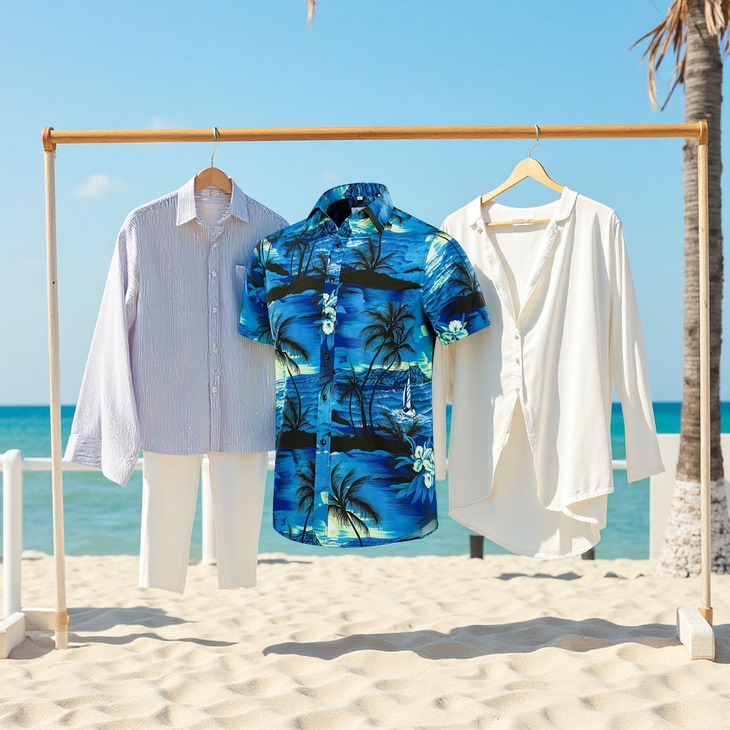 沙滩衣，休闲衬衣，宽松版
细节图