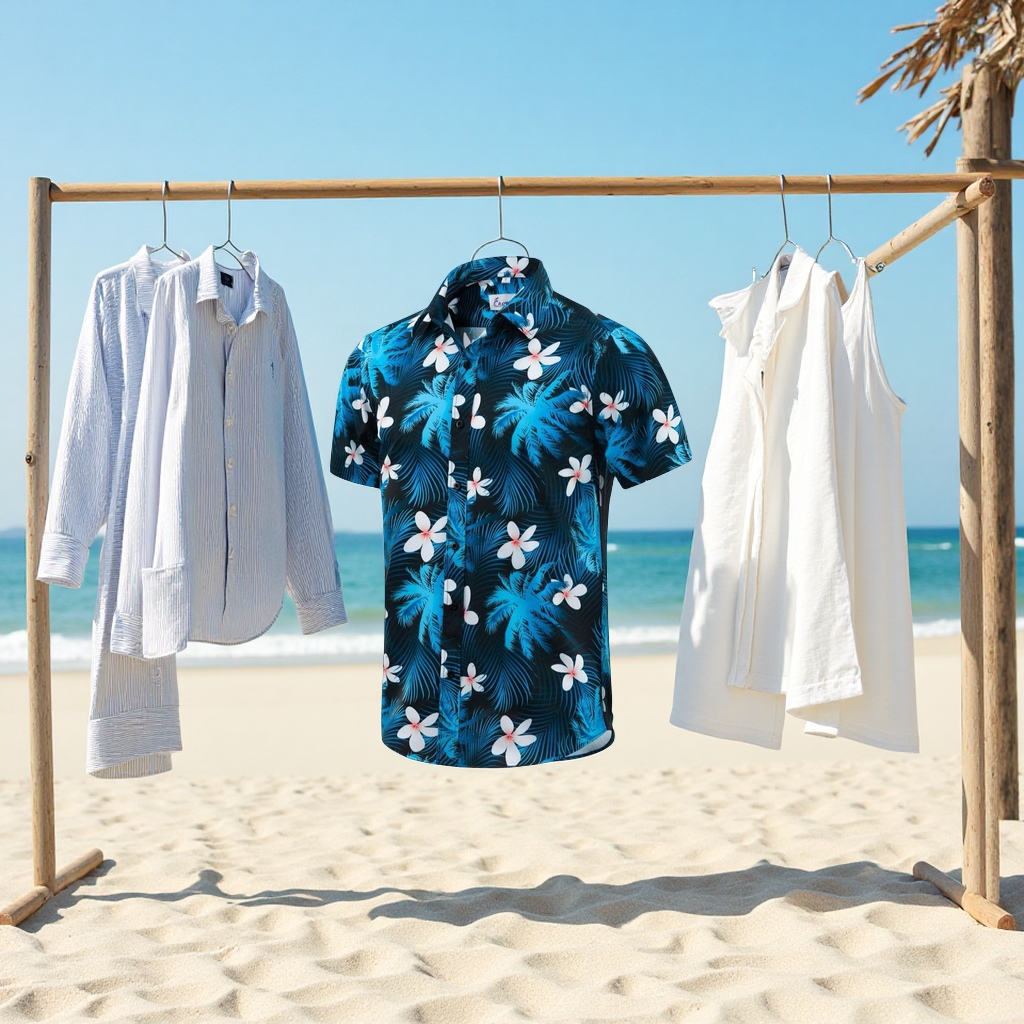 沙滩衣，休闲衬衣，宽松版
白底实物图