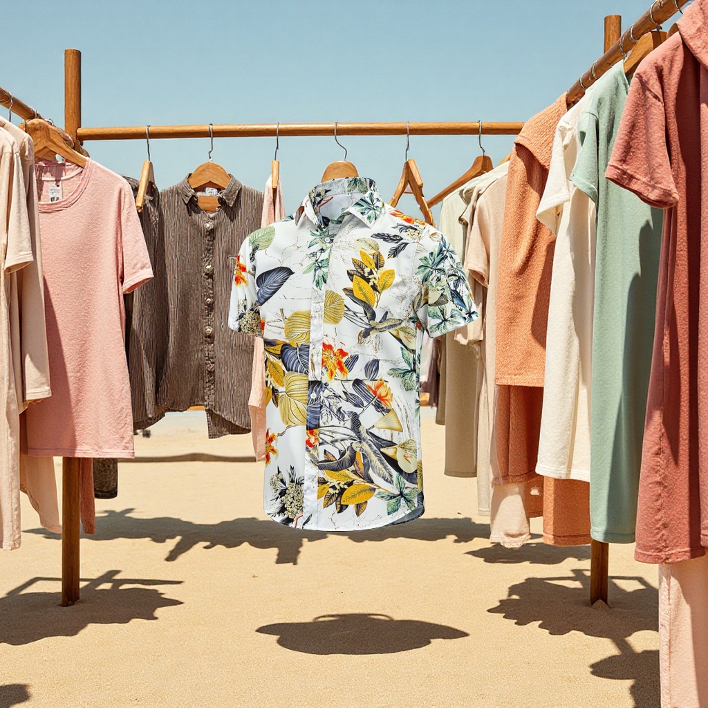 沙滩衣，休闲衬衫，宽松短袖衫产品图