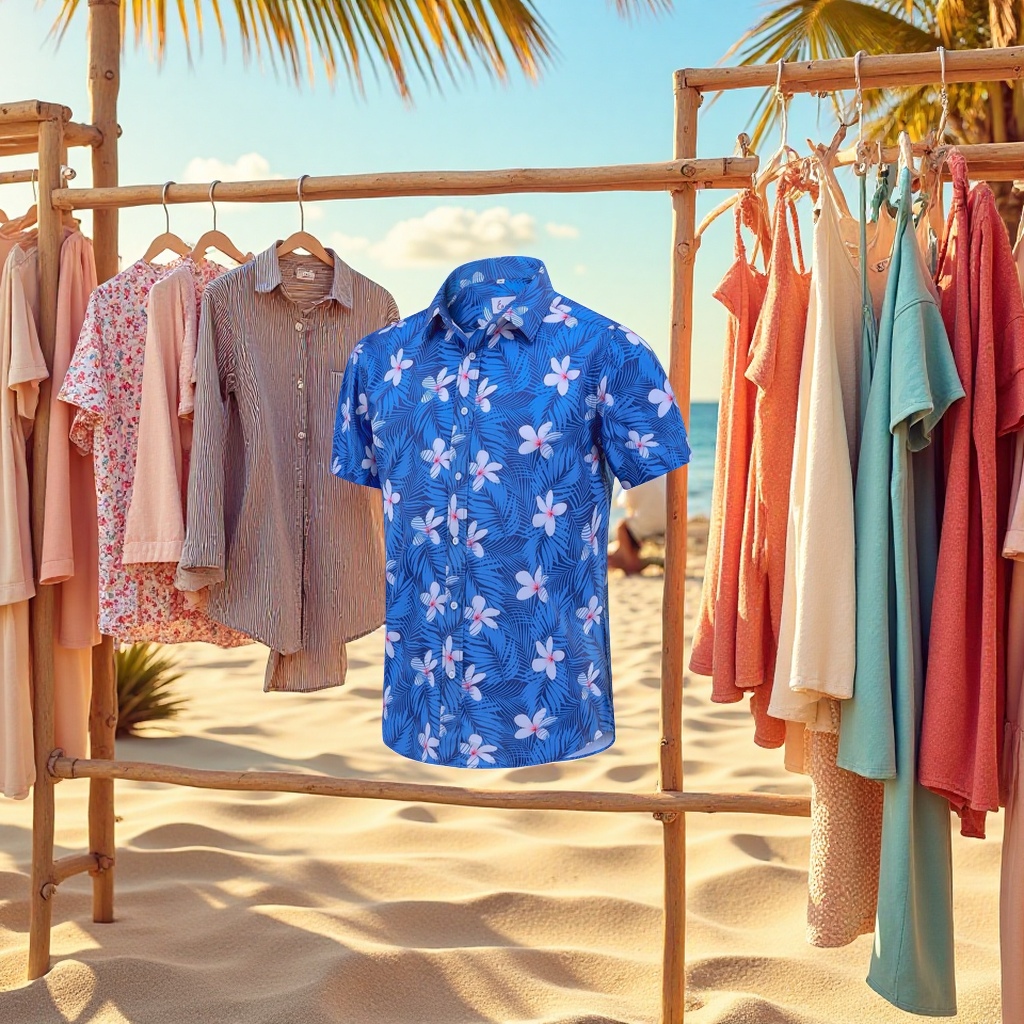 沙滩衣，休闲衬衫，宽松短袖衫细节图