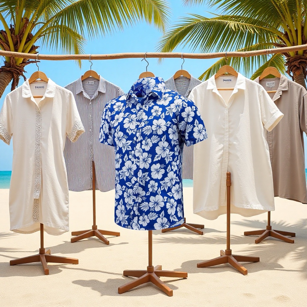 沙滩衣，休闲衬衫，宽松短袖衫细节图