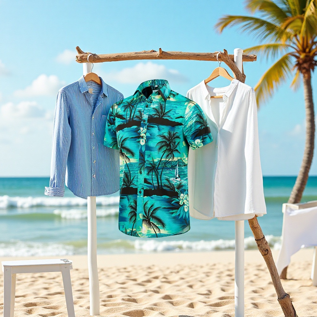 沙滩衣，休闲衬衫，宽松短袖衫产品图