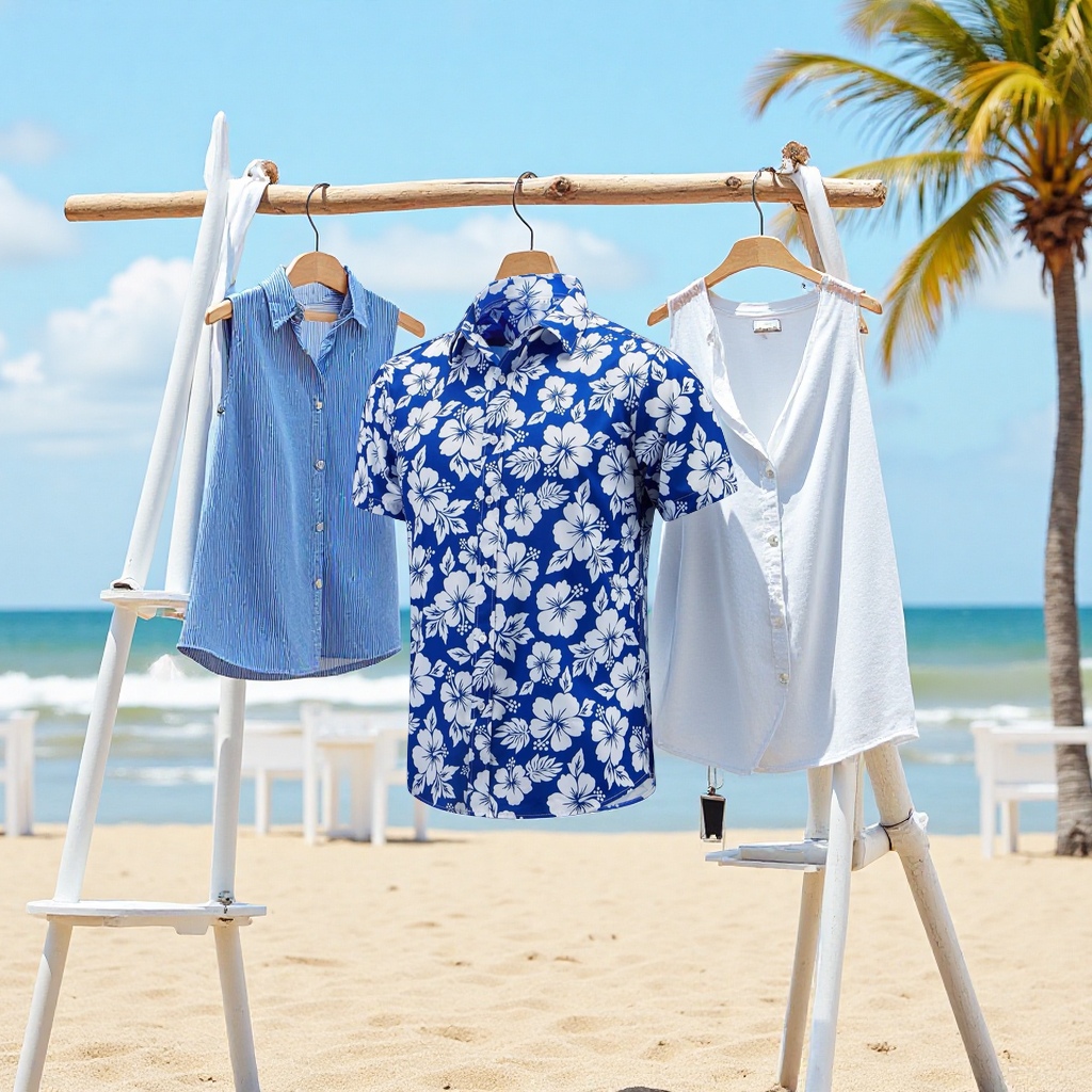 沙滩衣，休闲衬衫，宽松短袖衫白底实物图