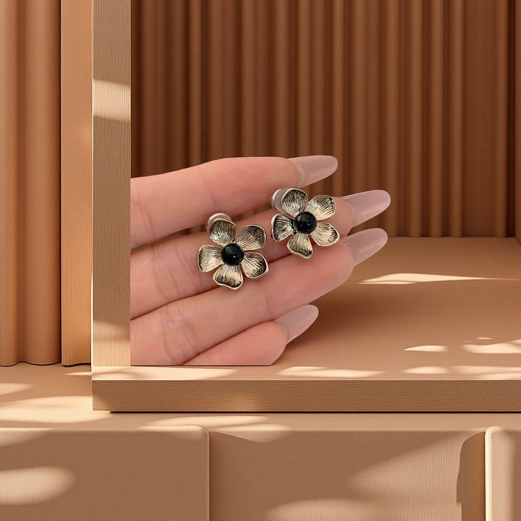 铜材质花瓣型耳环 独特设计女士耳饰 优雅时尚耐久耳环精美饰品