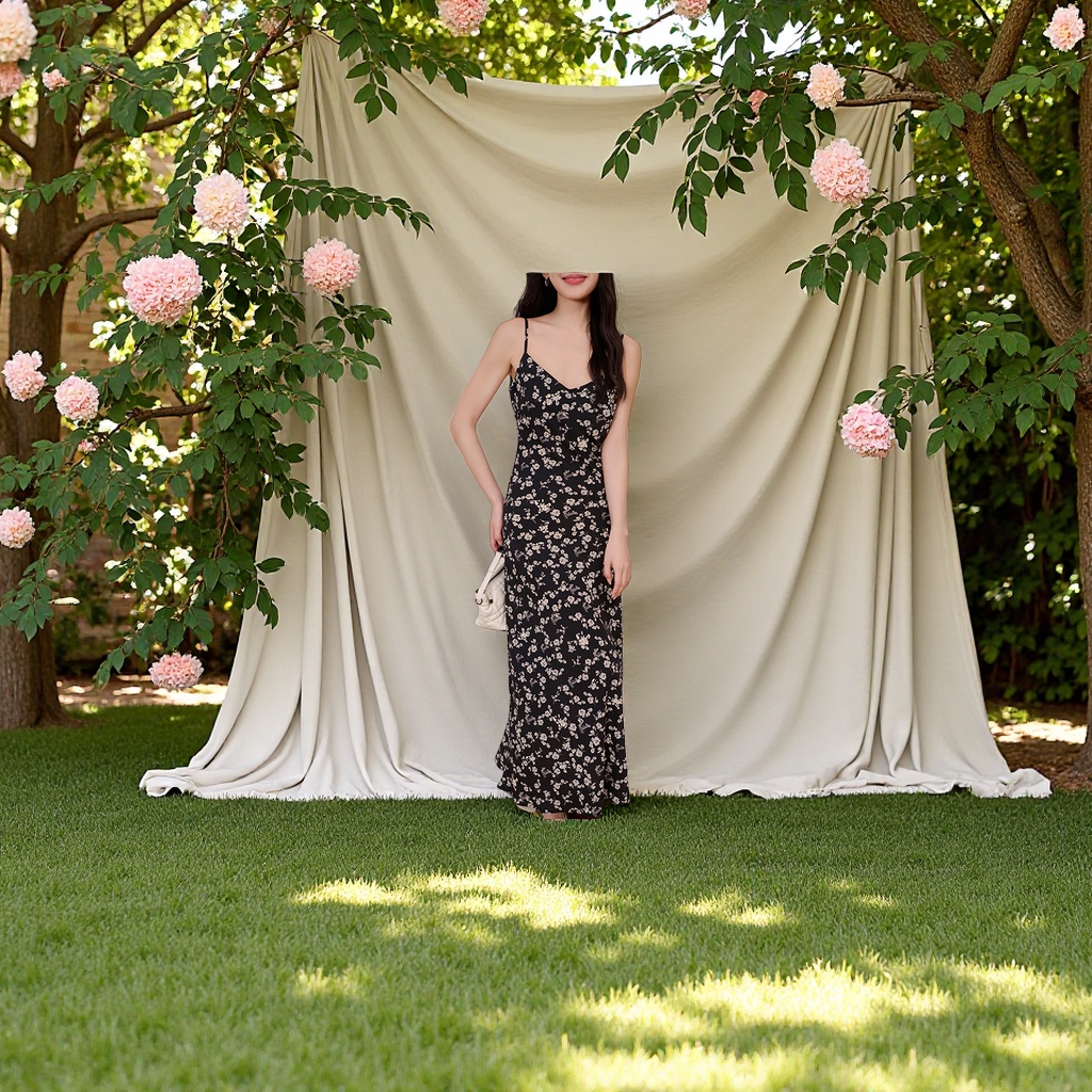 French retro black floral halter dress for women's summer new tea break style, waist-cinching A-line dress, elegant and slimming fashionable dress Specification image