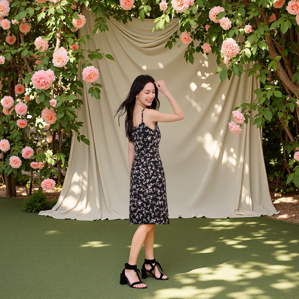 French retro black floral halter dress for women's summer new tea break style, waist-cinching A-line dress, elegant and slimming fashionable dress Application Scenario