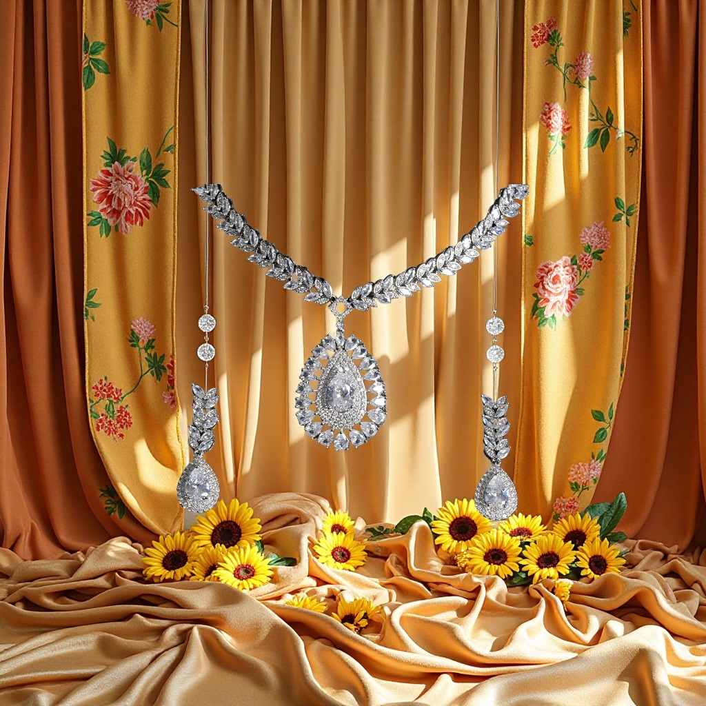 Dazzling and luxurious Zircon necklace Set: Exquisite, beautiful and dazzling jewelry. [Minimalist Jewelry Set] Two-piece necklace and earrings set. Stylish layering combination. Daily commute and date accessories. Light luxury and niche design details Picture