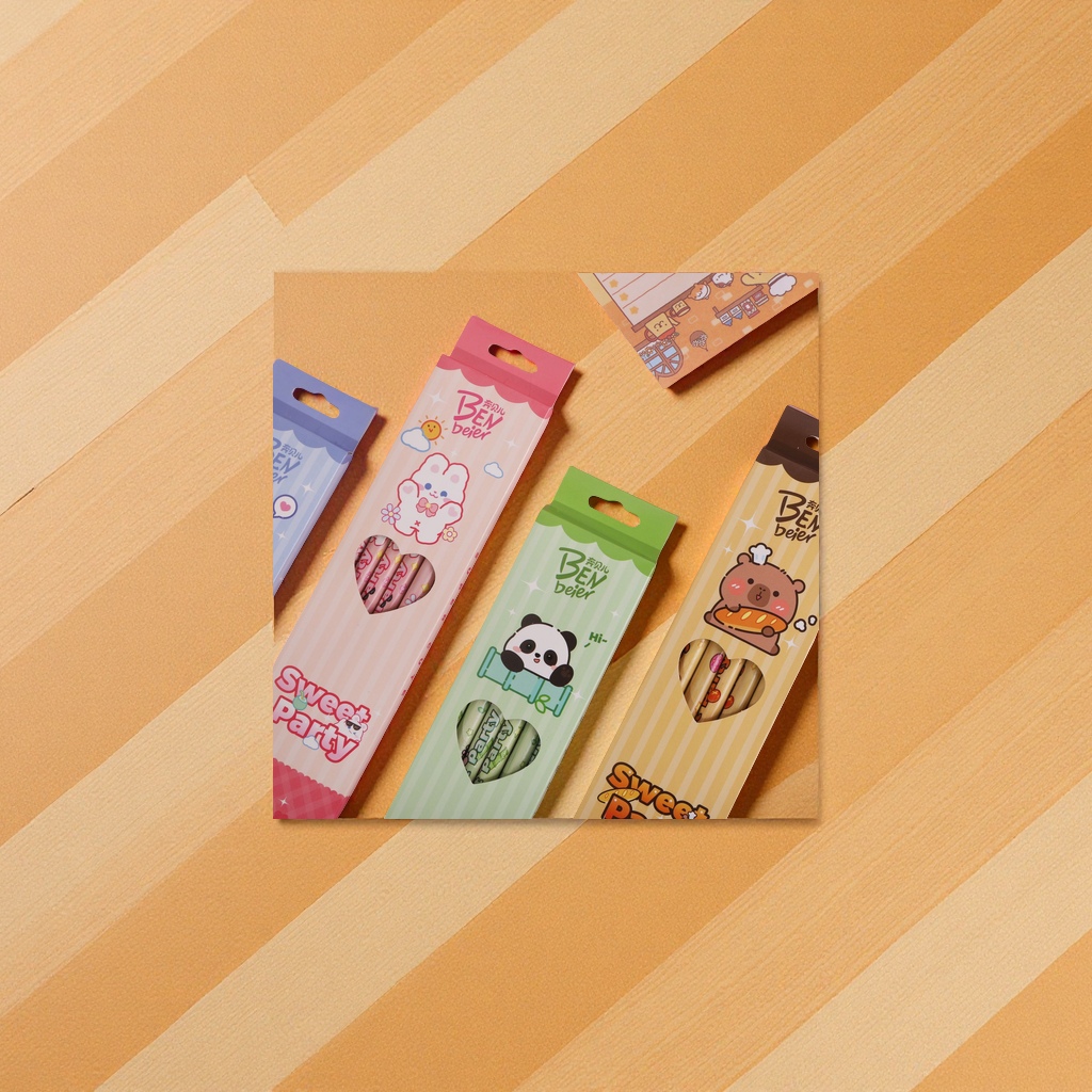 Benbelle Cartoon Pencils 6-piece set HB Primary School Special Writing Tool with eraser Student stationery set, non-breakable pencils for clear writing Specification image