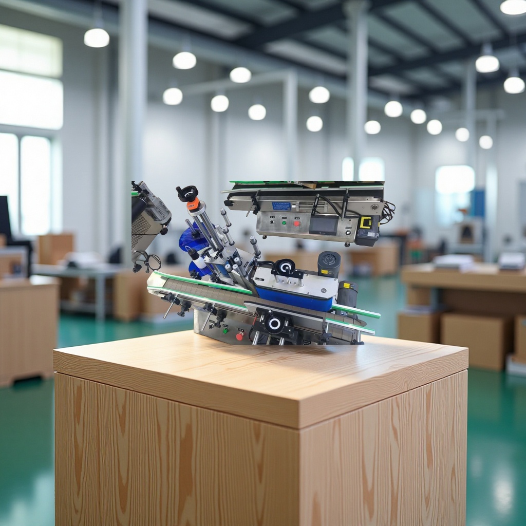 The fully automatic benchtop round bottle labeling machine features precise positioning without dead corners. The label application equipment is highly efficient, stable and easy to operate Specification image