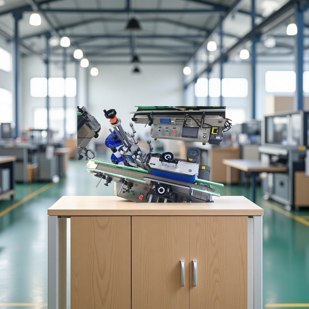 The fully automatic benchtop round bottle labeling machine features precise positioning without dead corners. The label application equipment is highly efficient, stable and easy to operate Application Scenario