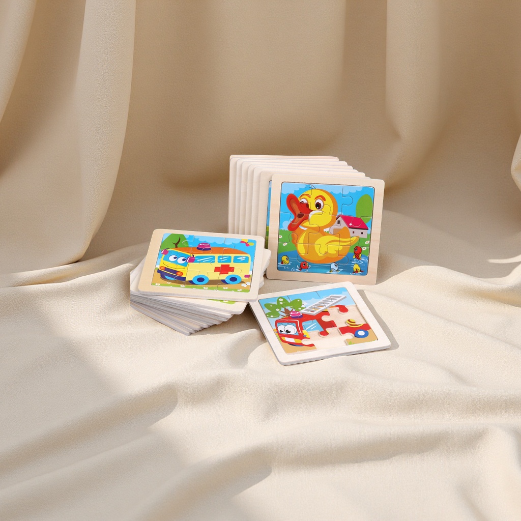 卡通动物主题木质拼图拼板 小号9片婴幼儿早教认知玩具 1-3岁地摊热卖批发款