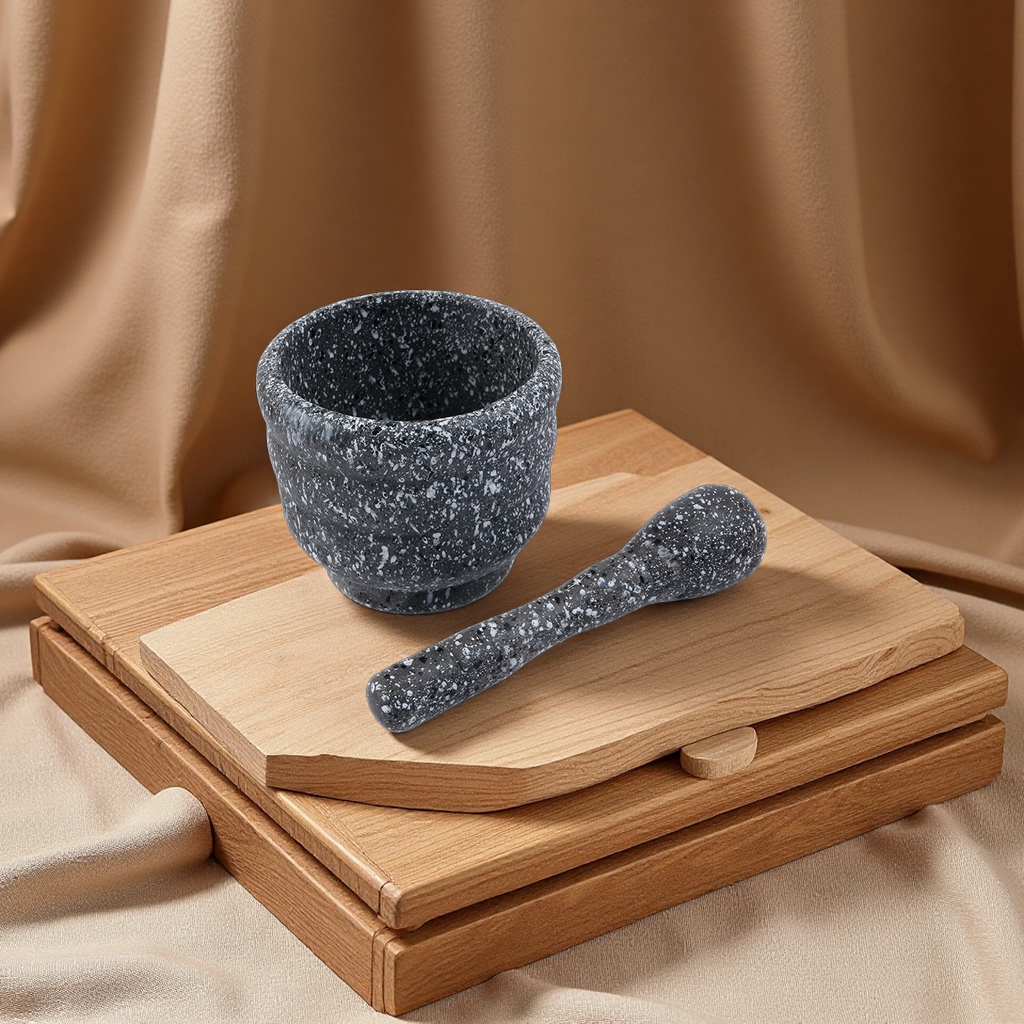 竹子搅拌/石头捣蒜器/打蒜器白底实物图