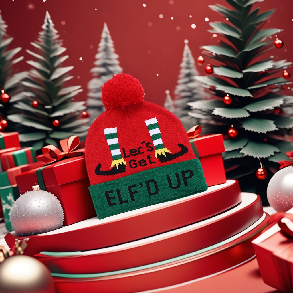 冬款圣诞节派对LED灯针织帽时尚提花兵帽保暖跨境圣诞帽