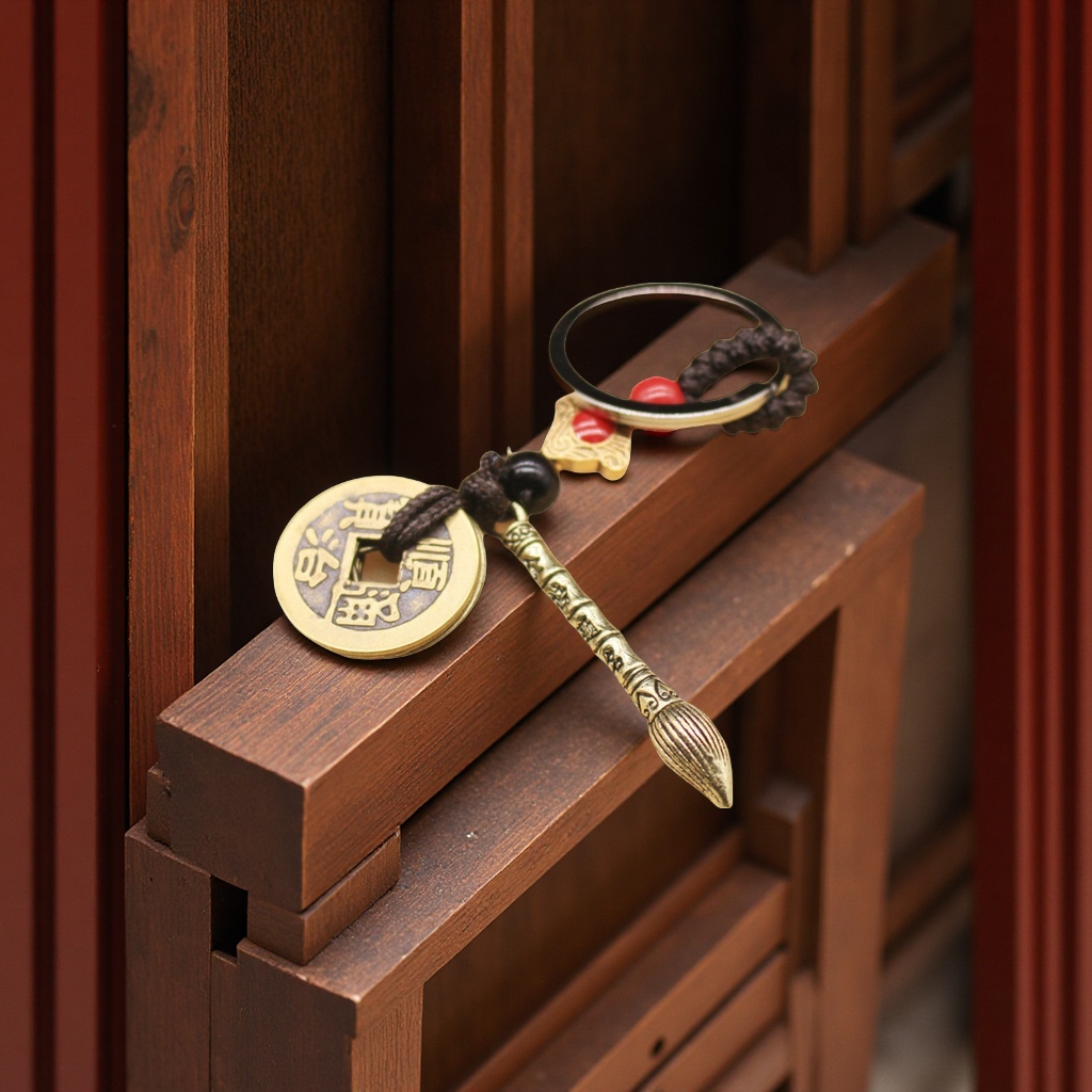 Pure handcrafted Five Emperors coin keychains, pendants, safety copper coins, car decoration, car accessories Item Picture