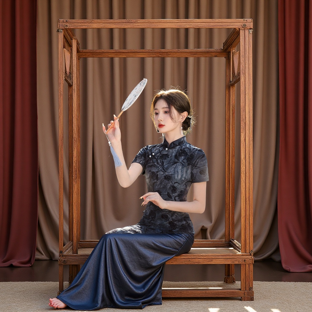 老上海新中式旗袍2024春季高端气质年轻款短袖国风长款连衣裙