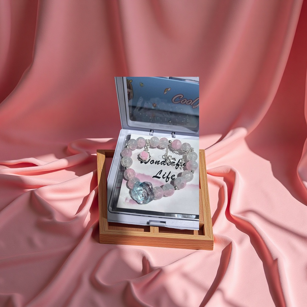 三丽鸥永生花礼品玫瑰花小熊玻璃灯罩创意摆件生日礼物装饰