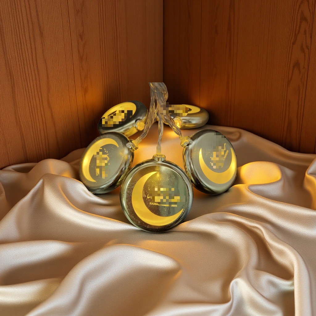 中东穆斯林斋月节日灯串 金色月亮城堡造型煤油灯 温馨装饰灯