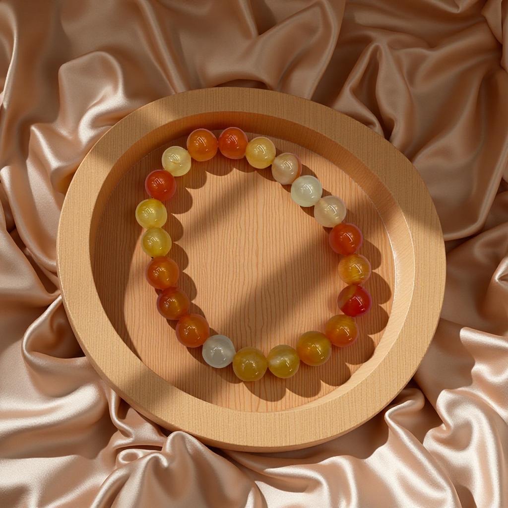 天然玉石手链 8mm橙色彩玉石手链 时尚简约多圈设计 礼物佳选