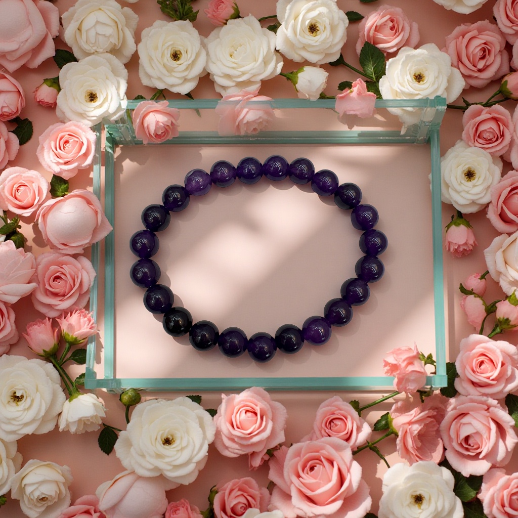 天然紫色玉石手链 8mm圆珠手串 时尚简约饰品 女士礼物