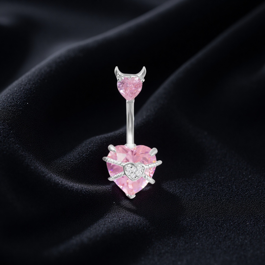 盖贝欧美跨境时尚彩色心形脐钉脐环唯美个性恶魔穿刺肚脐环脐饰现货大量热销欧美