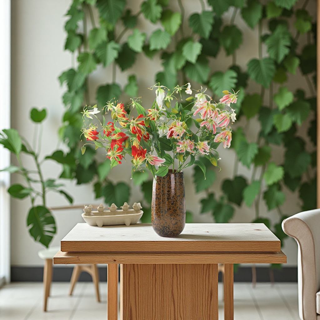 Artificial flowers, flame lilies, artificial flowers, Jialan modern home decoration model room, wedding photography, silk flowers, cross-border wholesale, artificial plants details Picture