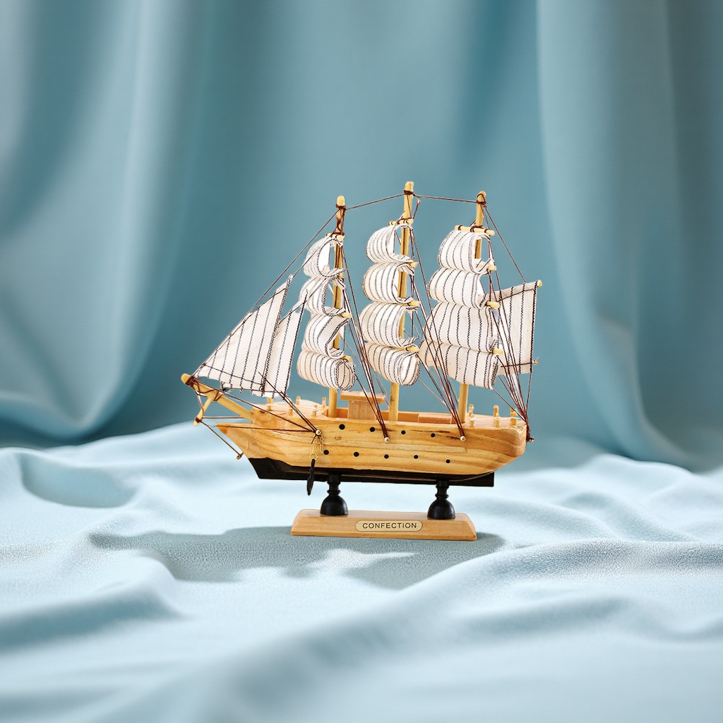 地中海风格木制帆船模型摆件20公分 木质工艺品家居装饰摆设 水晶工艺品