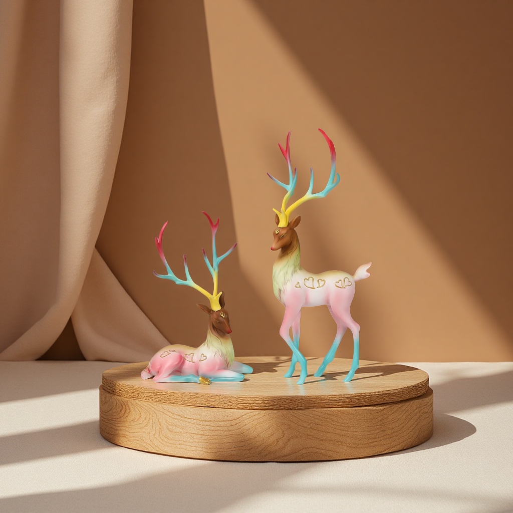 北欧简约高级小众彩色爱心一鹿有你鹿摆件玄关房间客厅落地饰品