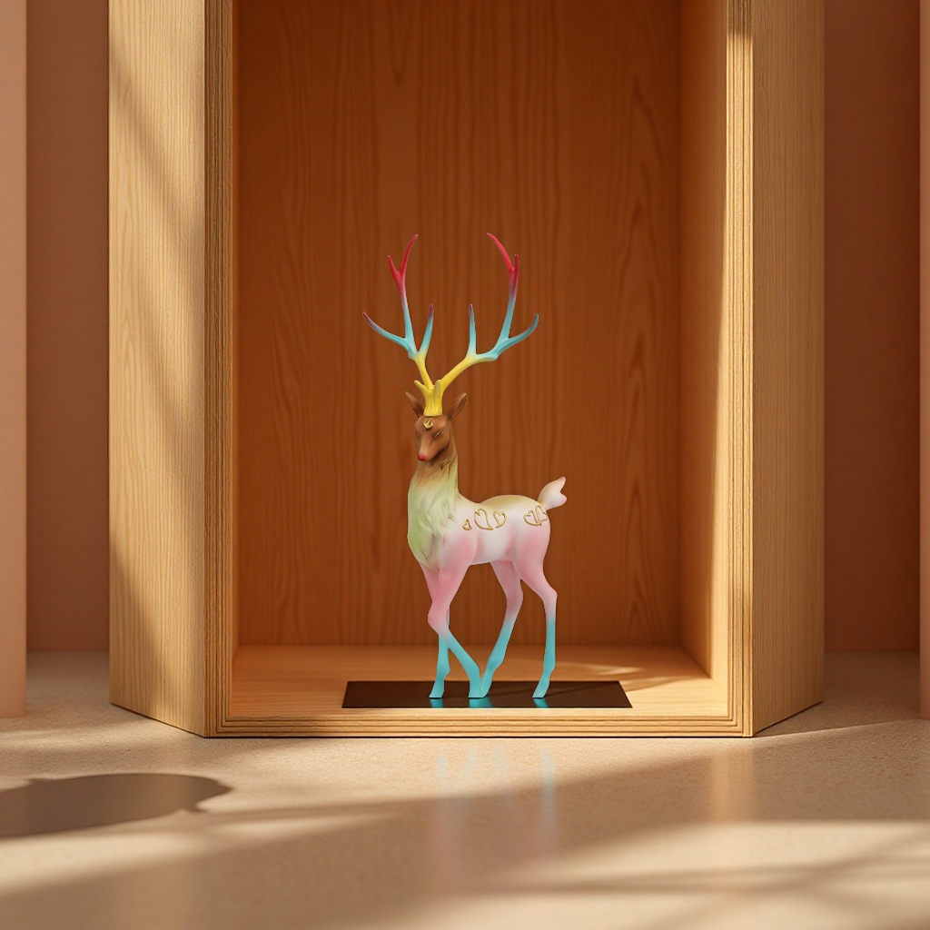 北欧简约高级小众彩色爱心一鹿有你鹿摆件玄关房间客厅落地饰品细节图