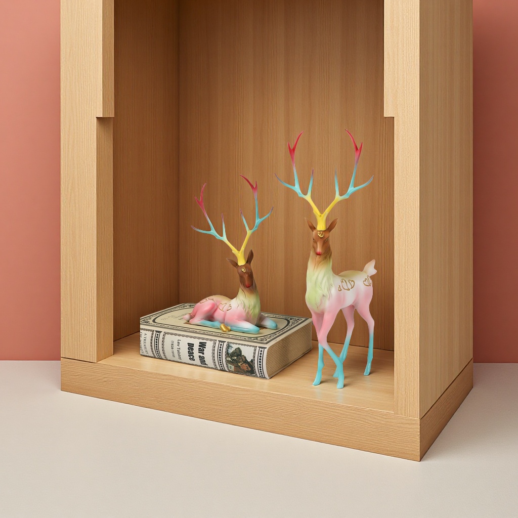 北欧简约高级小众彩色爱心一鹿有你鹿摆件玄关房间客厅落地饰品白底实物图