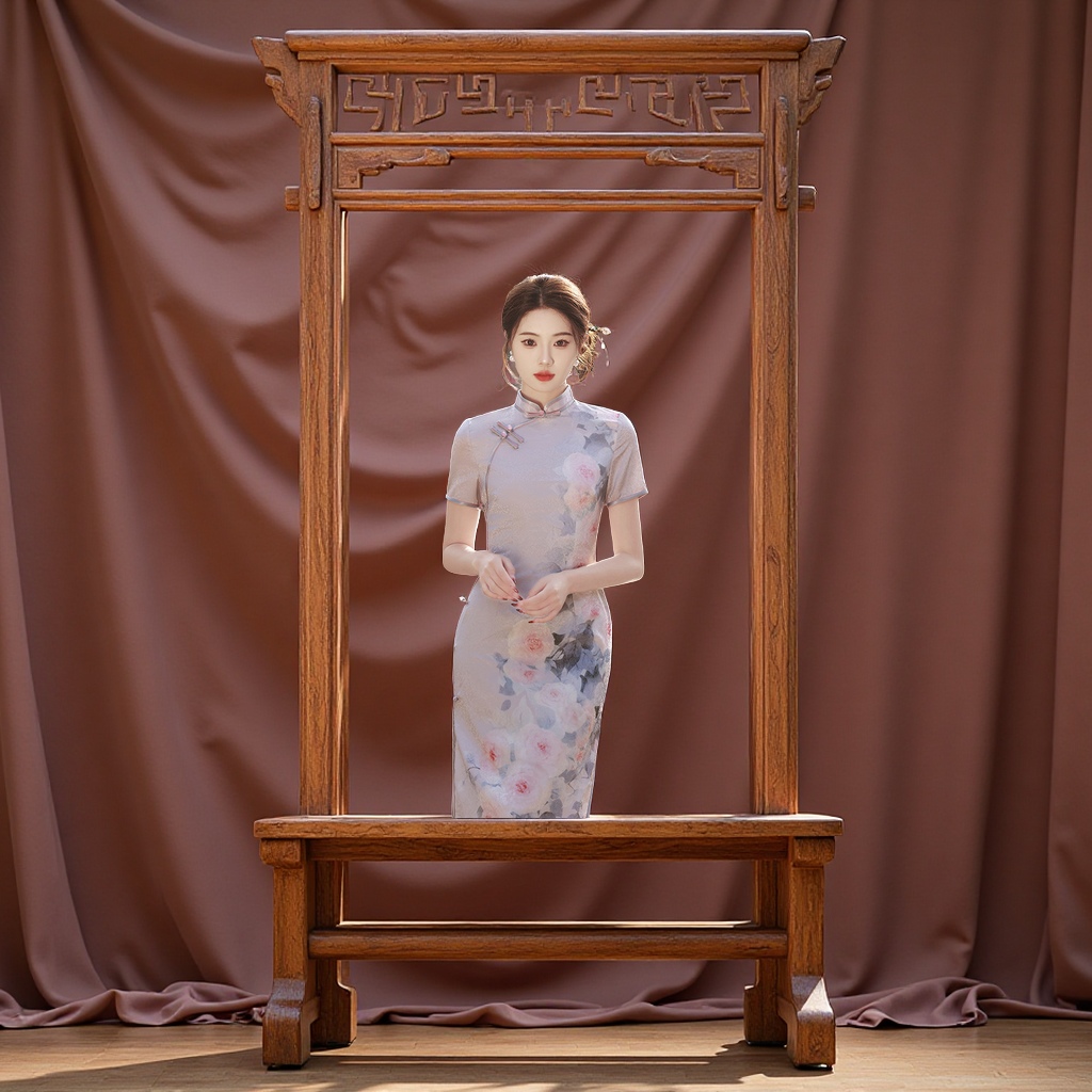 国潮仟金公主双层提花丝绸旗袍改良年轻款长款走秀显瘦气质修身连衣裙